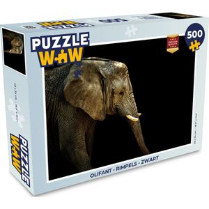 Puzzel Olifant - Rimpels - Zwart - Legpuzzel - Puzzel 500 stukjes