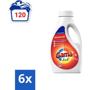 Gama - Wasmiddel - 3 In 1 - Huidvriendelijk - 20 Wasbeurten - Voordeelverpakking - 6 stuks
