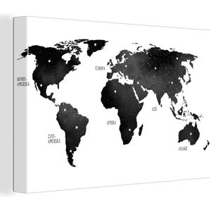 Canvas Wereldkaart - 150x100 - Wanddecoratie Wereldkaart - Paars - Sterrenhemel - Kinderen - Jongens - Meisjes