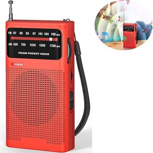 Radio - radio op batterijen-draagbare radio- Draagbare- FM/AM Radio- Voor Ouderen -Rood- Zakradio - Kleine Radio -128x70x27mm- Retro radio-Kleine Draagbare Radio op Batterijen- Koptelefoonaansluiting
