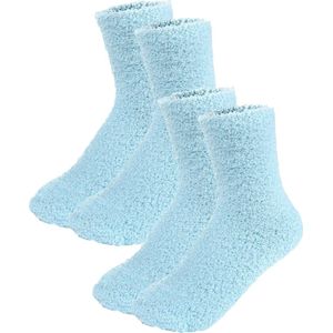 Malinsi® Fluffy Sokken Dames - 2-pack Turquoise - One Size maat 36-41 - Huissokken - Badstof - Dikke Wintersokken - Cadeau voor haar - Housewarming - Verjaardag - Slofsokken Vrouw