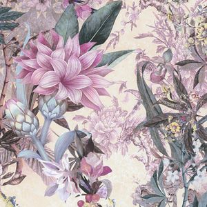 Bloemen behang Profhome 381774-GU glad vliesbehang zonder structuur met bloemmotief mat wit roze groengrijs blauw 5,33 m2