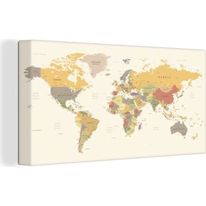 Canvas Wereldkaart - 160x80 - Wanddecoratie Wereldkaart - Oranje - Simpel