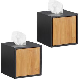 Relaxdays 2x tissuebox zwart - zakdoekjeshouder vierkant - kubus tissuehouder zakdoekjes
