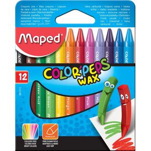 Maped waskrijt Color'Peps Wax, doos van 12 stuks in geassorteerde kleuren