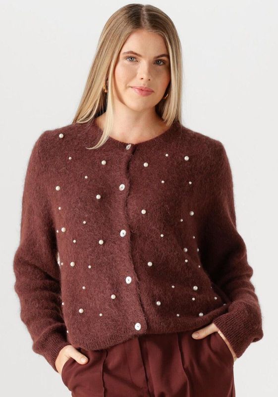 AAIKO Lorys Pearls Cardigan Truien & vesten Dames - Sweater - Hoodie - Vest- Bruin - Maat XS