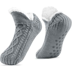 Damespantoffels - pluizige warme fleece gevoerde antislipsokken voor dames, heren en meisjes, warme vloersokken voor dames, zachte en comfortabele vloersokken - voor de meeste maten 38 tot 42 (26cm Grijs)