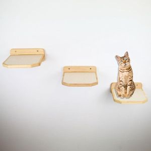 3-delige set kattentrap voor grote katten - klimwand kattenladder muur - modern design hout - maat L wit Kattenklimwand