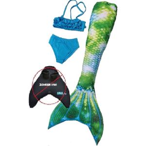 Zeemeermin staart los| Mermaid staart met bikiniset | Green Stars | maat 130 | Zonder monovin geleverd | Nieuw model 2024!