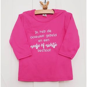 Shirt Aankondiging zwangerschap ik heb de ooievaar gebeld en een nichtje of neefje besteld | lange mouw | roze | maat 56 | in wording zwangerschap aankondiging bekendmaking Baby