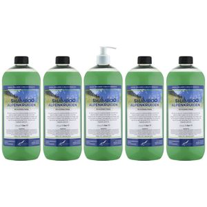 Shampoo Alpenkruiden - 1 liter (transparant) - 5 stuks - met witte pomp - Voordeelverpakking - Haarverzorging
