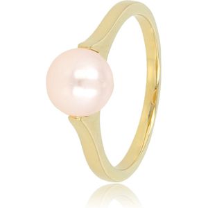 My Bendel - Ring goud met grote roze parel - Gouden aanschuifring met grote roze parel - Met luxe cadeauverpakking
