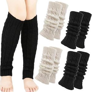 Overknee sokken - Thermische sokken - 4 Paar Gebreide Beenwarmers Voor Dames - Warme Winter Accessoires - Effen En Gestreepte Trendy Beenwarmers - Zachte Elastische Beenwarmers Voor Dansen Mode En Koud Weer