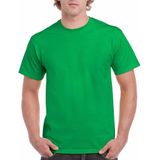 Set van 2x stuks fel groene katoenen t-shirts voor heren 100% katoen - zware 200 grams kwaliteit - Basic shirts, maat: L (40/52)