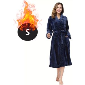 Livano Badjas Dames - Fleece - Katoen - Badstof - Sauna - Hamam - Wafel - Bathrobe - Duster - Ochtendjas - Spa - Kimono - Donkerblauw S