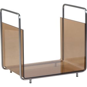 HÜBSCH INTERIOR - ECHO krantenbak, tijdschriftenrek bruin glas en nikkel frame - 46x34xh43cm