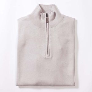 Osborne Knitwear Trui met halve rits - Katoen - Light Grey - 2XL