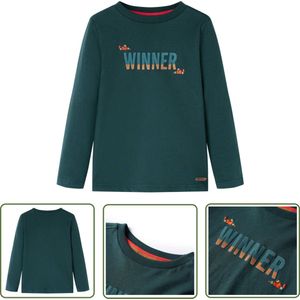 vidaXL Langmouwig Hemd - Kinderhemd - Kindershirt met lange mouwen 128 donkergroen - Jongenshemd - Meisjeshemd - Groen Hemd