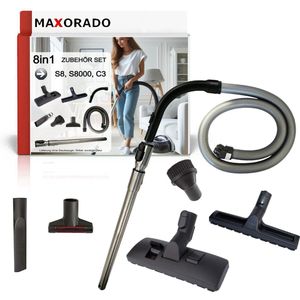 MAXORADO Stofzuiger Set 8-delig - Combi vloerzuigmond + parketzuigmond + telescopische buis + handgreep + flexibele slang + meubelborstel + spleetzuigmond + meubelzuigmond - geschikt voor Miele S8, S8 Serie, C3