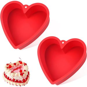 Siliconen hartvormige taartvorm - cake baking pan - 2 stuks - rood - BPA-vrij - 20 cm