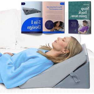 Wigkussen 5-in-1 | Verstelbaar steunkussen voor zitten lezen rugpijn | Premium schuimkussen met vouwsleehak | Wasbare hoes wedge pillow