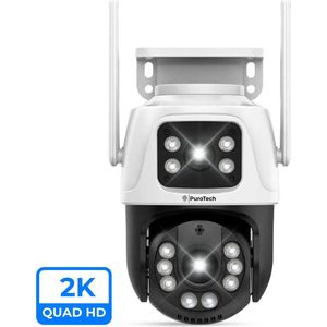 PuroTech Professionele Beveiligingscamera - ULTRA HD 6MP - Wifi Smart Waterproof IP66 - Draaibaar en kantelbaar - Voor Binnen & Buiten - 2K Beeldkwaliteit - Dome IP Camera - Nachtzicht - Draadloos Internet - Met Recorder