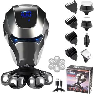 Nuvado Skull Shaver 6D – Elektrisch Scheerapparaat voor Mannen – 5-in-1 Draadloos & Waterdicht – Hoofdscheerapparaat, Baardtrimmer & Grooming Set met LED Display