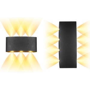 wandlamp zwart ovaal - voor binnen en buiten - waterdicht- LED - 6 lichtpunten- aluminium