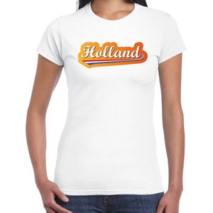 Wit t-shirt Holland / Nederland supporter Holland met Nederlandse wimpel EK/ WK voor dames XXL