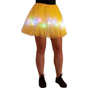 Tule rokje - tutu - volwassen petticoat - gekleurde led lampjes - geel - sterretjes - festival