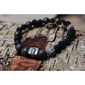 Wellness-House | Buddha Design Earth | Heren Armband | Vaderdag Cadeau | Buddha Armband | Zen Armband | Zen Cadeau | Sneeuwvlok Obsidiaan | Lava