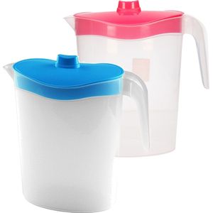 Setje van 2x Stuks Water/Sap/Schenk Kannen van Kunststof In Blauw en Roze 2.5 Liter Inhoud