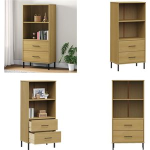 vidaXL Boekenkast met 2 lades OSLO 60x35x128,5 cm massief hout bruin - Boekenkast - Boekenkasten - Boekenplank - Boekenplanken