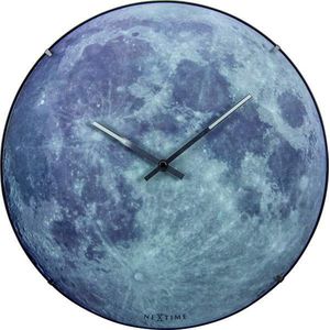 Wandklok NeXtime dia. 35 cm, bol glas, 'blauw Moon dome' NE-3164