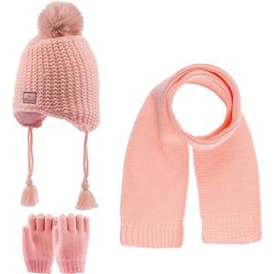 Kitti 3-Delig Winter Set | Muts met Fleecevoering - Sjaal - Handschoenen | 1-4 Jaar Meisjes | K22160-04-04 | Salmon Pink