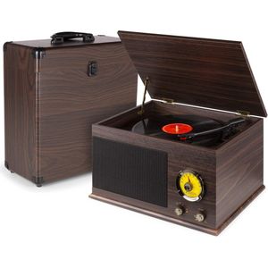 Retro platenspeler met platenkoffer - Fenton RP173 - Vinyl LP speler met Bluetooth - Donkerbruin