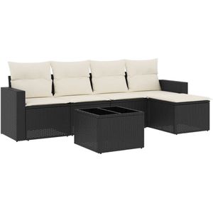 vidaXL Loungeset 6-delig - Zwart - Inclusief Kussens Tuinbank - Lounge Set - Buitendecoratie - Poly Ratan - Outdoor Furniture