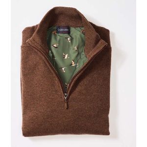 Osborne Knitwear Windstopper trui met halve rits heren - Sweater heren in Lamswol - Pullover Heren - Tobacco - Voering met eendenprint - XL