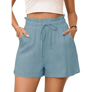Zomer Katoenen Linnen Damesshorts met Hoge Taille en Zakken