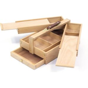 Kangaro schilderskist - multifunctioneel - 3 lagen, 4 laden - beukenhout met handvat - 23.5x13x34cm - K-830051