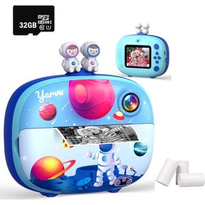 Yarvu ® - KiddoCam 1 - 3 IN 1 Digitale Kindercamera Met Printer + 32GB micro sd kaart - camera voor kinderen | Vlogcamera met Games Spelletjes| Fototoestel voor Kinderen |Met videofunctie - Kinder Camera - Instant Print - Blauw