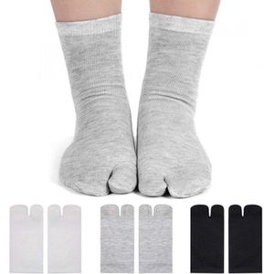 3 paar - Tabi Sokken Set - Wit - Zwart - Grijs - Unisex - Grote Teen Sok Dames 36/42 - Big Toe Sock - Teen sokken - Unisex - Maat One size