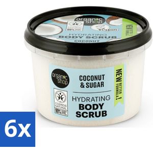 Organic Shop - Hydrating Body Scrub Coconut - Diep Voedend - 250 ml - Voordeelverpakking - 6 stuks