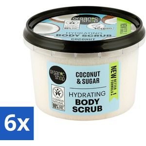 Organic Shop - Hydrating Body Scrub Coconut - Diep Voedend - 250 ml - Voordeelverpakking - 6 stuks