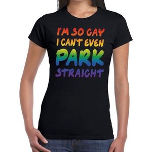 I am so gay i can't even park straight gay pride t-shirt zwart met regenboog tekst voor dames -  LGBT kleding S
