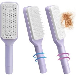 Kam met draaibare tanden - Zelfreinigend systeem en hoofdhuidmassage - Handig in gebruik - Paars