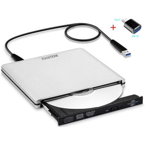 Externe CD/DVD Speler USB 2.0 – Compatibel met , Laptop en Windows 7/8 PC Zilver