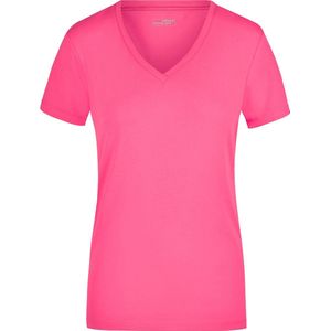 James & Nicholson t-shirt v-hals - dames - roze - stretch - korte mouwen - katoen/elasthan S