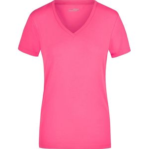 Roze dames stretch t-shirt met V-hals S