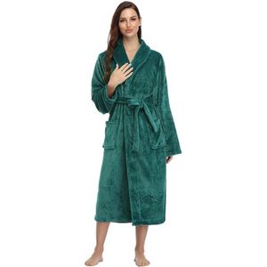 Dikke, warme en comfortabele pluche pyjama voor de herfst en winter - fleece badjas voor dames - superzachte wollen badjas voor dames - comfortabele huiskleding en pyjama's met sjaalkraag - dikke extra lange badjas met revers - M